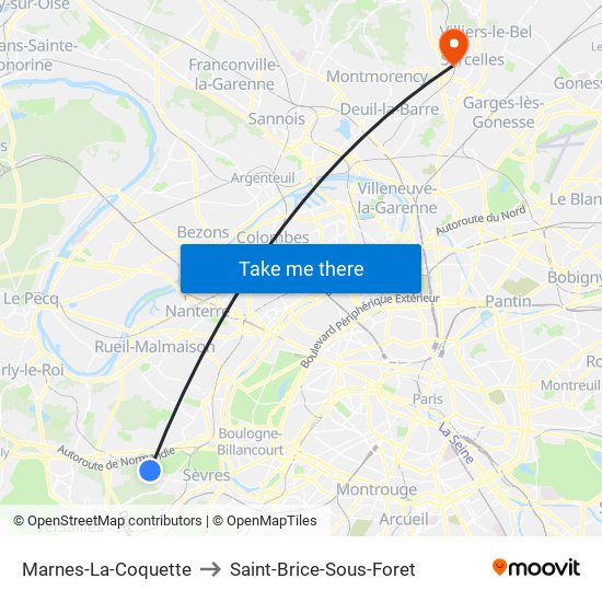 Marnes-La-Coquette to Saint-Brice-Sous-Foret map