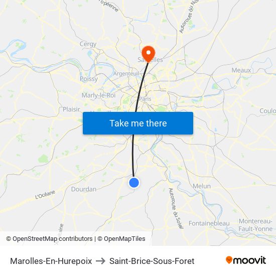 Marolles-En-Hurepoix to Saint-Brice-Sous-Foret map