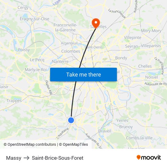 Massy to Saint-Brice-Sous-Foret map