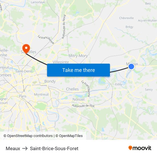 Meaux to Saint-Brice-Sous-Foret map