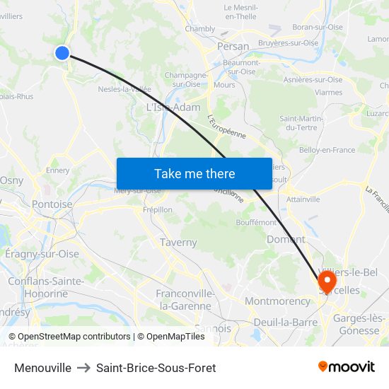 Menouville to Saint-Brice-Sous-Foret map