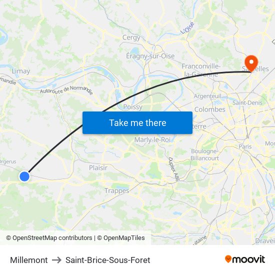 Millemont to Saint-Brice-Sous-Foret map