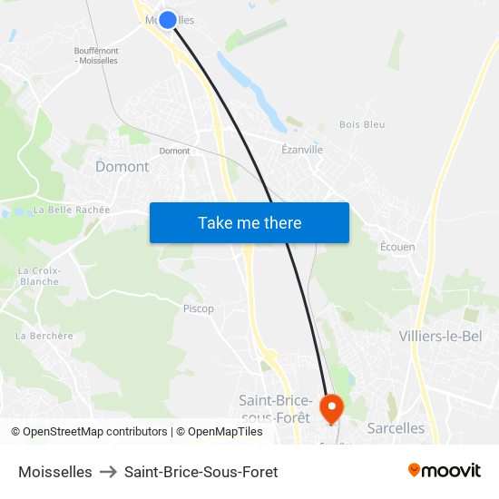Moisselles to Saint-Brice-Sous-Foret map
