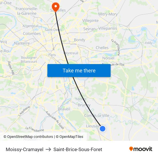 Moissy-Cramayel to Saint-Brice-Sous-Foret map