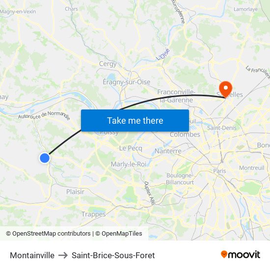 Montainville to Saint-Brice-Sous-Foret map