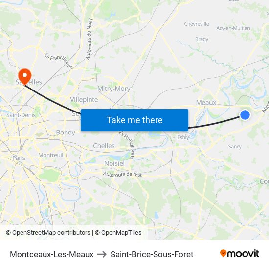 Montceaux-Les-Meaux to Saint-Brice-Sous-Foret map