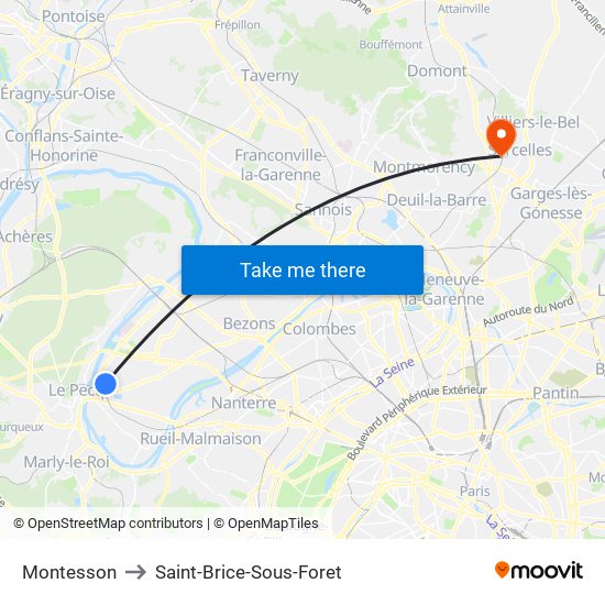 Montesson to Saint-Brice-Sous-Foret map