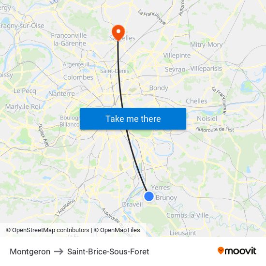 Montgeron to Saint-Brice-Sous-Foret map