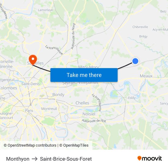 Monthyon to Saint-Brice-Sous-Foret map