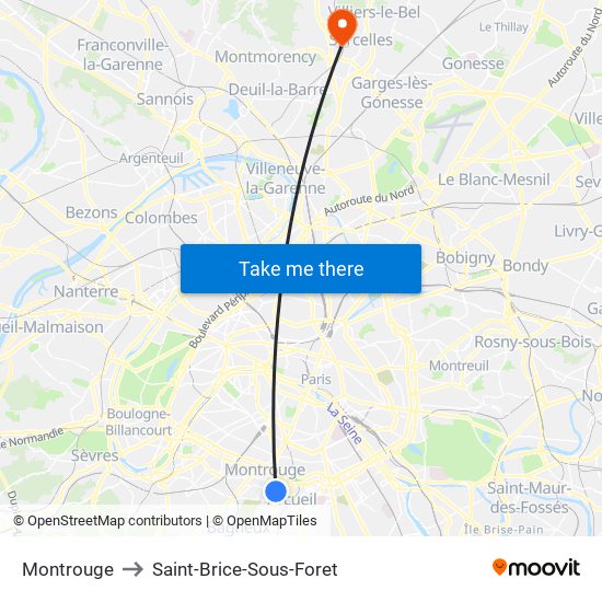 Montrouge to Saint-Brice-Sous-Foret map