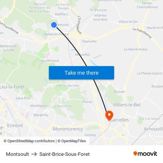 Montsoult to Saint-Brice-Sous-Foret map