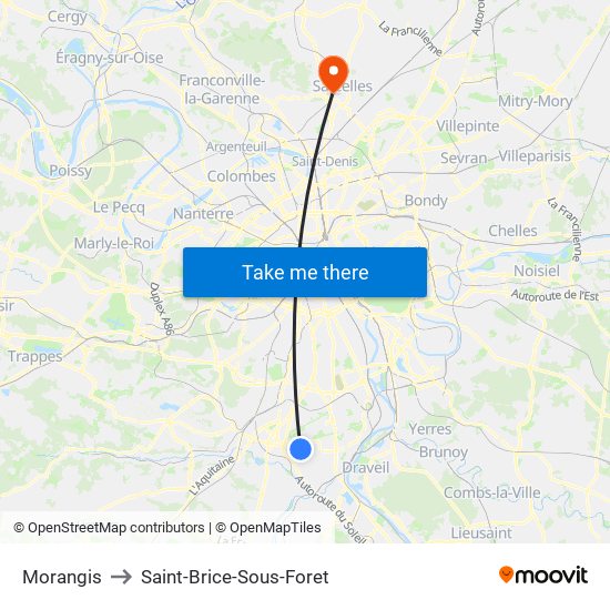 Morangis to Saint-Brice-Sous-Foret map