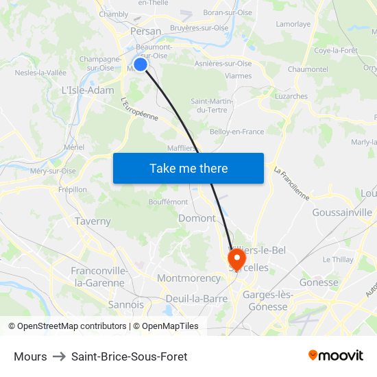 Mours to Saint-Brice-Sous-Foret map