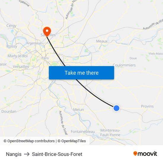 Nangis to Saint-Brice-Sous-Foret map