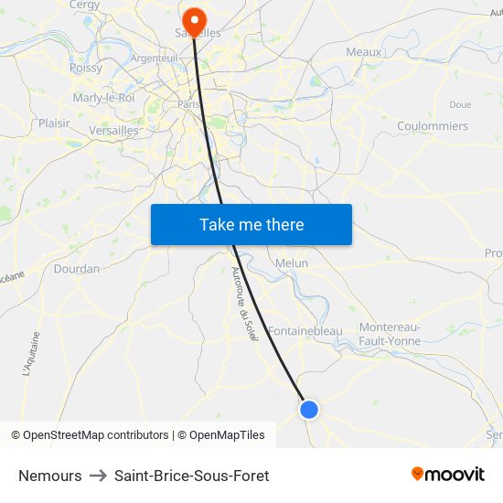 Nemours to Saint-Brice-Sous-Foret map