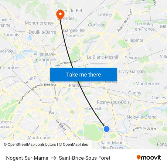 Nogent-Sur-Marne to Saint-Brice-Sous-Foret map