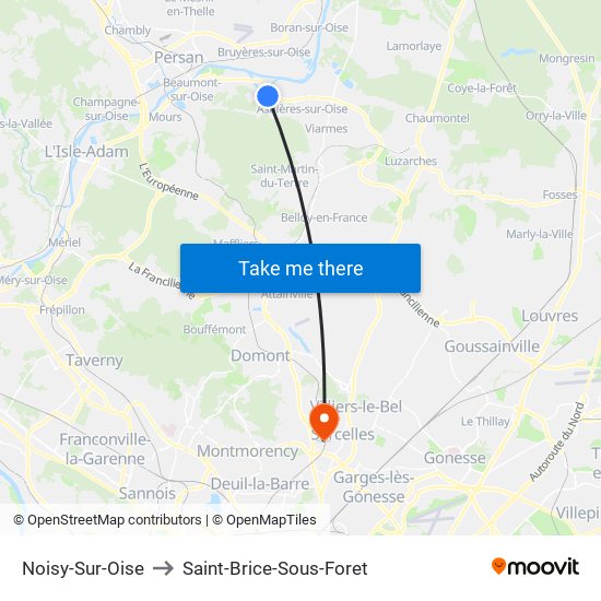 Noisy-Sur-Oise to Saint-Brice-Sous-Foret map