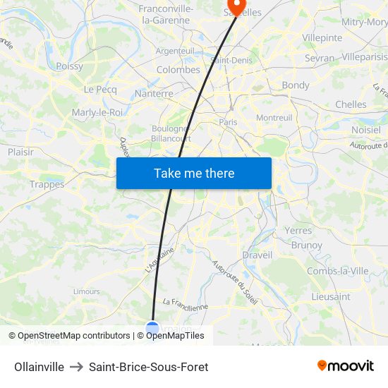 Ollainville to Saint-Brice-Sous-Foret map