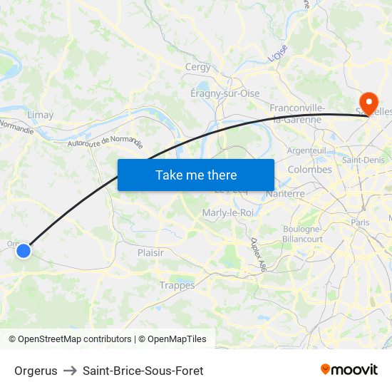 Orgerus to Saint-Brice-Sous-Foret map