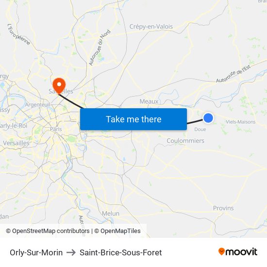 Orly-Sur-Morin to Saint-Brice-Sous-Foret map