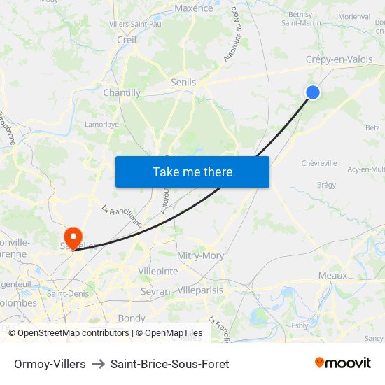 Ormoy-Villers to Saint-Brice-Sous-Foret map