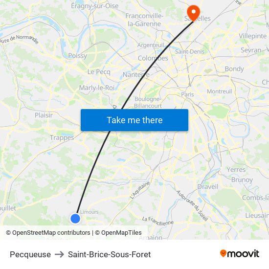 Pecqueuse to Saint-Brice-Sous-Foret map