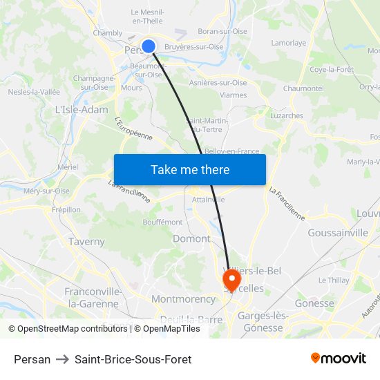 Persan to Saint-Brice-Sous-Foret map