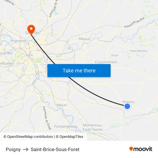 Poigny to Saint-Brice-Sous-Foret map