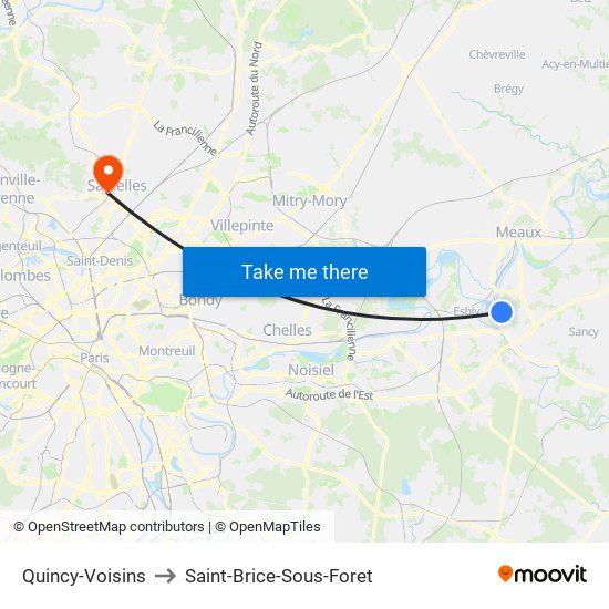 Quincy-Voisins to Saint-Brice-Sous-Foret map