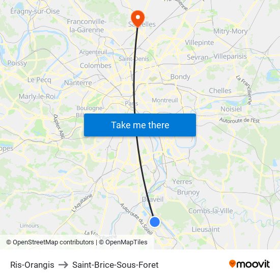 Ris-Orangis to Saint-Brice-Sous-Foret map