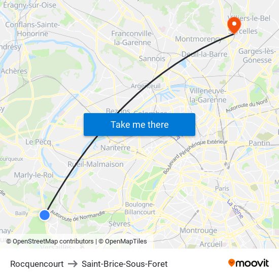Rocquencourt to Saint-Brice-Sous-Foret map