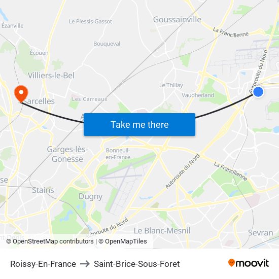 Roissy-En-France to Saint-Brice-Sous-Foret map