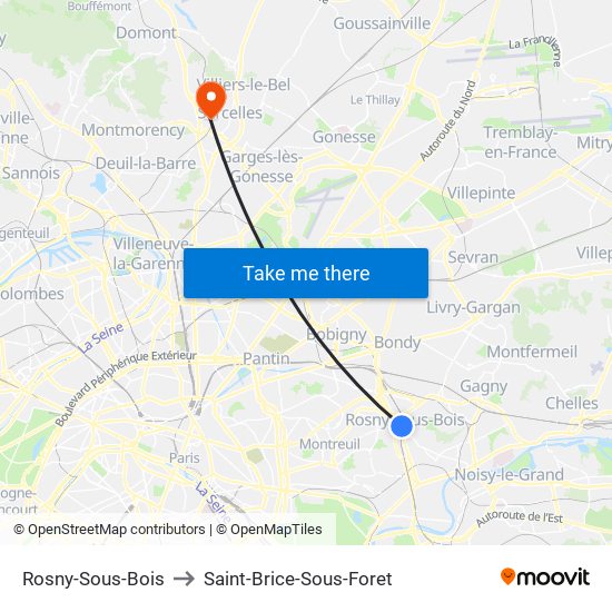 Rosny-Sous-Bois to Saint-Brice-Sous-Foret map