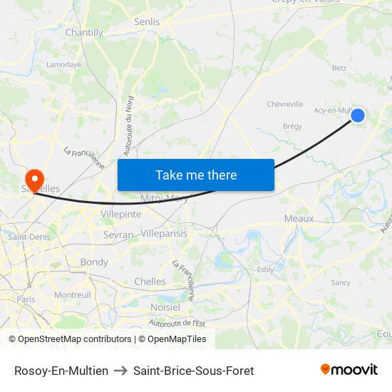 Rosoy-En-Multien to Saint-Brice-Sous-Foret map