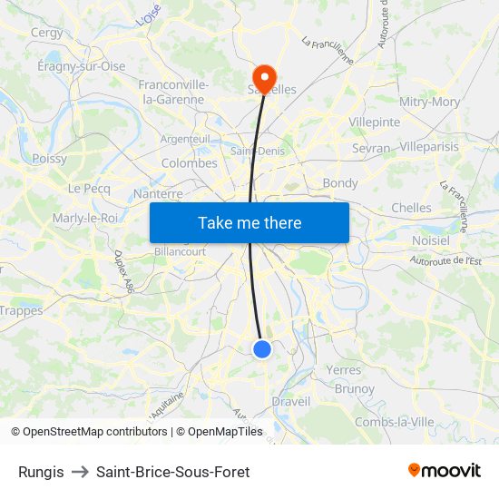 Rungis to Saint-Brice-Sous-Foret map