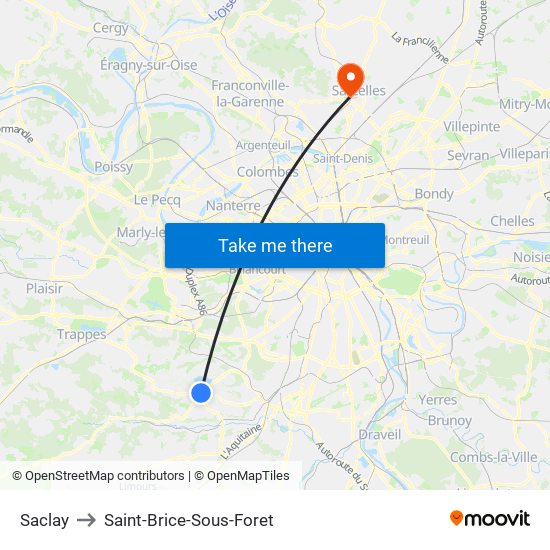 Saclay to Saint-Brice-Sous-Foret map