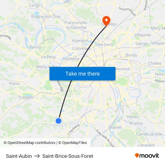 Saint-Aubin to Saint-Brice-Sous-Foret map