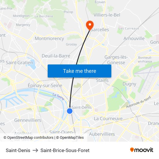 Saint-Denis to Saint-Brice-Sous-Foret map