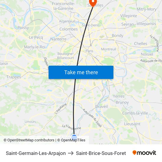 Saint-Germain-Les-Arpajon to Saint-Brice-Sous-Foret map