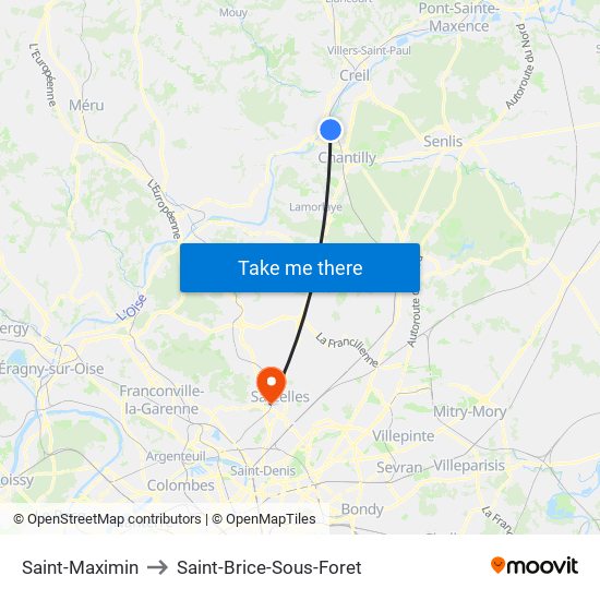 Saint-Maximin to Saint-Brice-Sous-Foret map