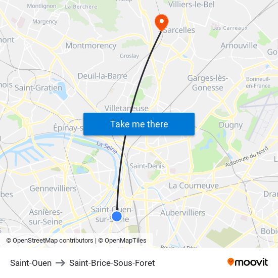 Saint-Ouen to Saint-Brice-Sous-Foret map
