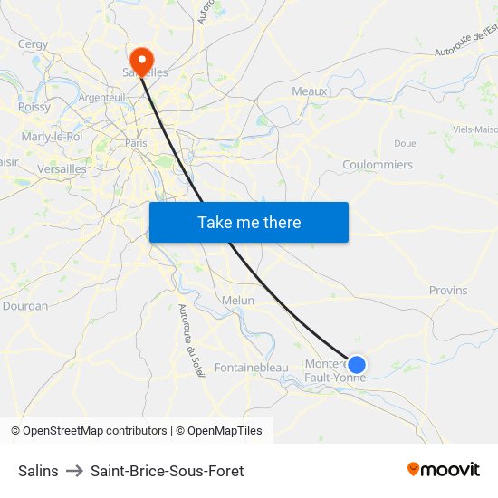 Salins to Saint-Brice-Sous-Foret map