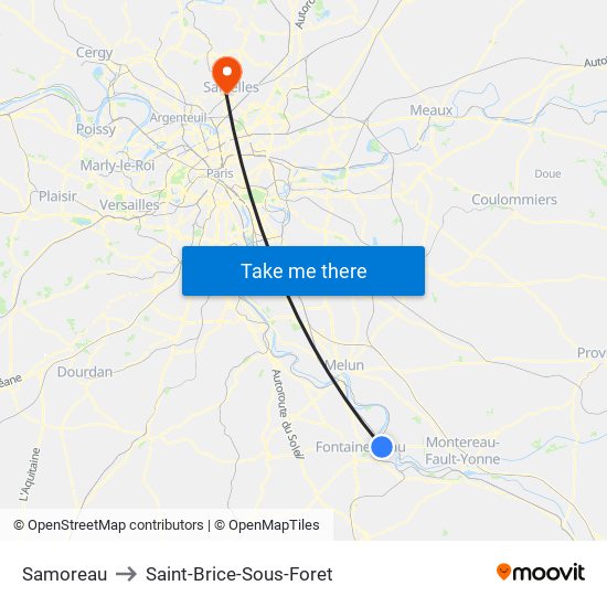 Samoreau to Saint-Brice-Sous-Foret map