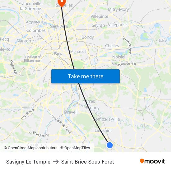 Savigny-Le-Temple to Saint-Brice-Sous-Foret map