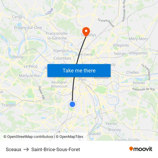 Sceaux to Saint-Brice-Sous-Foret map