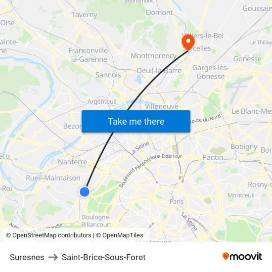 Suresnes to Saint-Brice-Sous-Foret map