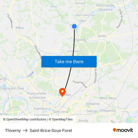 Thiverny to Saint-Brice-Sous-Foret map