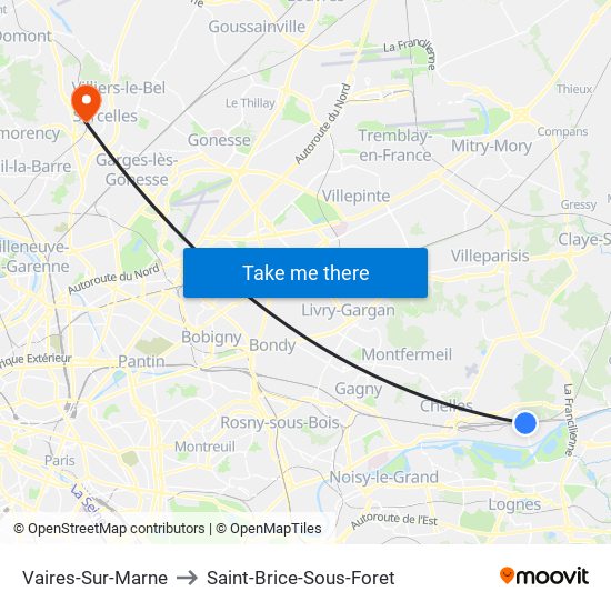 Vaires-Sur-Marne to Saint-Brice-Sous-Foret map