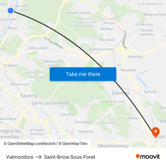 Valmondois to Saint-Brice-Sous-Foret map