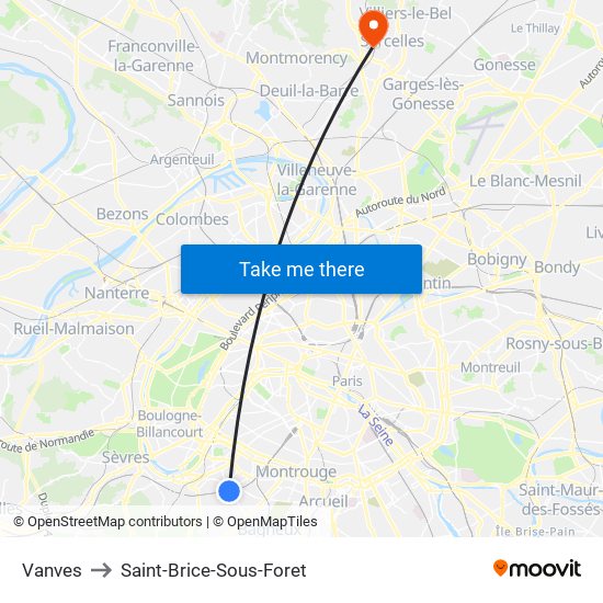 Vanves to Saint-Brice-Sous-Foret map
